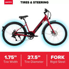 Vélo électrique Huffy Lyndon enjambeur – Roues de 27,5 po – 32 km/h – 36 V – Rouge