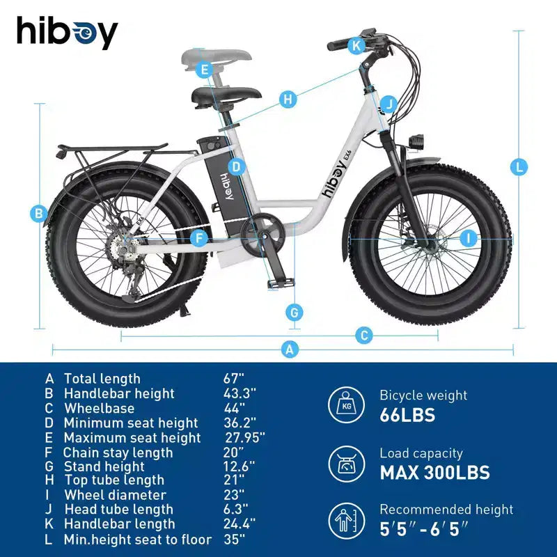 Vélo électrique de croisière Hiboy Adult EX6 20" à enjambement bas - Blanc
