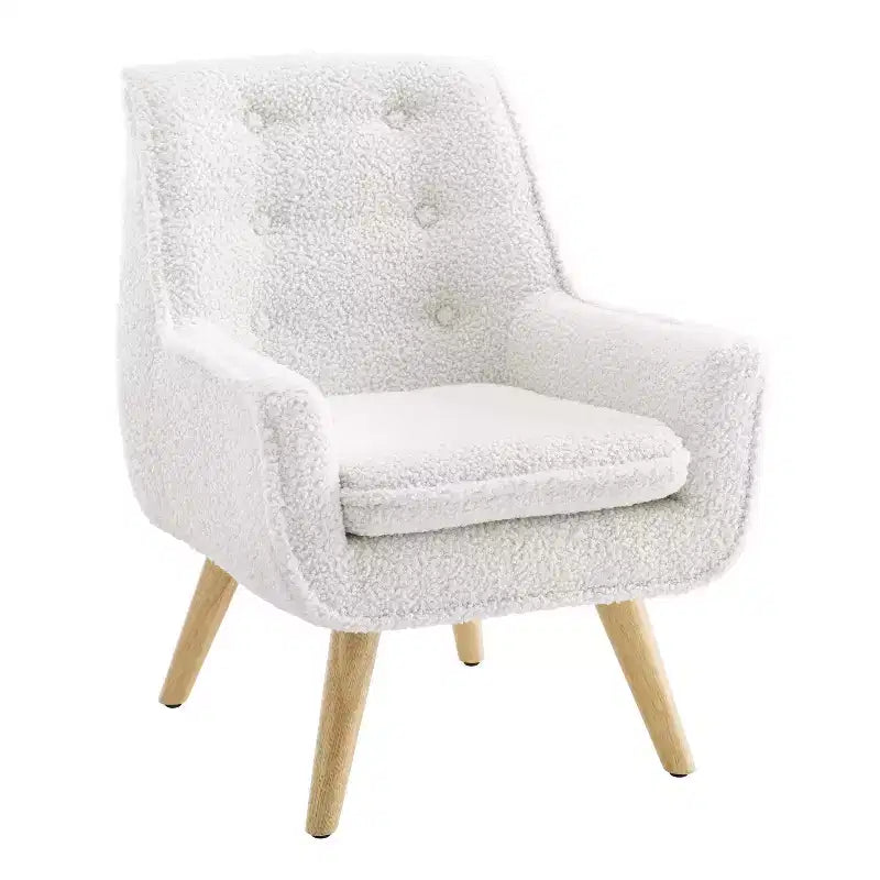 Chaise treillis Hadden Mid-Century Modern pour enfant - Rembourrage en peau de mouton blanche et pieds en bois naturel - Powell