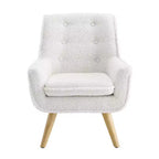 Chaise treillis Hadden Mid-Century Modern pour enfant - Rembourrage en peau de mouton blanche et pieds en bois naturel - Powell