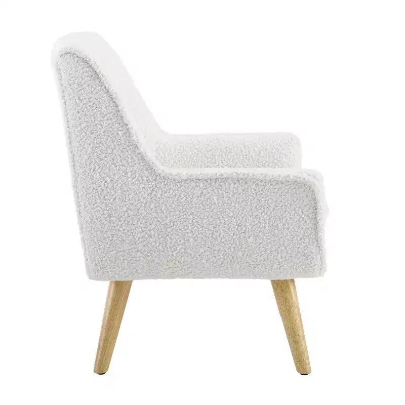 Chaise treillis Hadden Mid-Century Modern pour enfant - Rembourrage en peau de mouton blanche et pieds en bois naturel - Powell