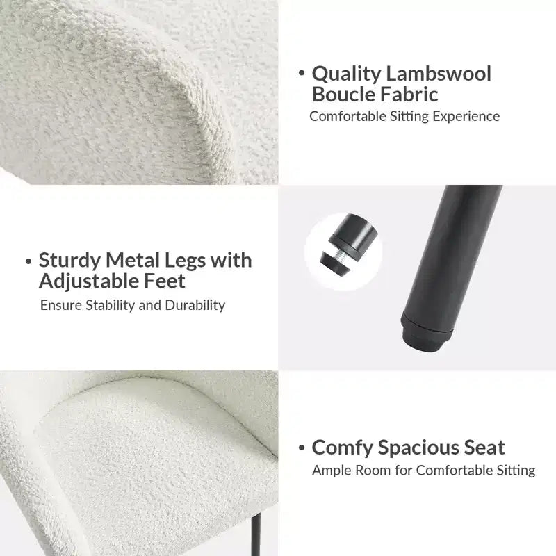 Lot de 2 chaises de salle à manger Curt Boucle avec dossier surélevé et pieds en métal | Artful Living Design