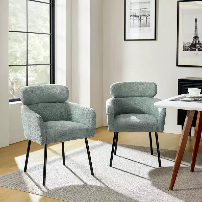 Lot de 2 chaises de salle à manger Curt Boucle avec dossier surélevé et pieds en métal | Artful Living Design
