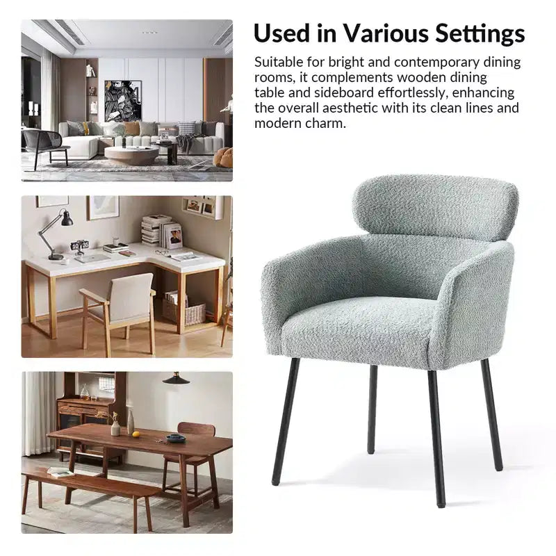 Lot de 2 chaises de salle à manger Curt Boucle avec dossier surélevé et pieds en métal | Artful Living Design