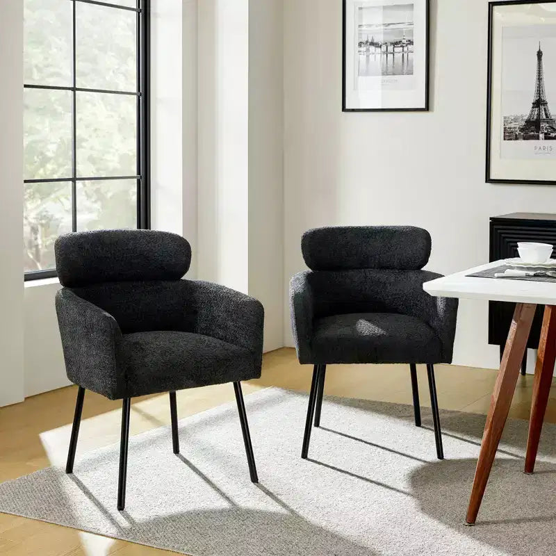 Lot de 2 chaises de salle à manger Curt Boucle avec dossier surélevé et pieds en métal | Artful Living Design