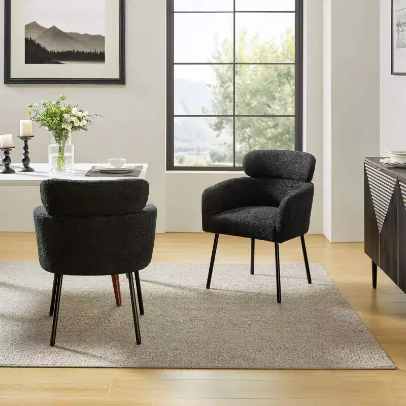 Lot de 2 chaises de salle à manger Curt Boucle avec dossier surélevé et pieds en métal | Artful Living Design