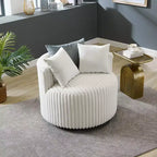Fauteuil d'appoint rembourré Roundhill Furniture Malna en velours côtelé large avec roulettes, blanc cassé