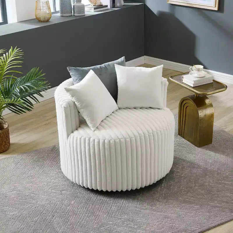 Fauteuil d'appoint rembourré Roundhill Furniture Malna en velours côtelé large avec roulettes, blanc cassé