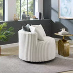 Fauteuil d'appoint rembourré Roundhill Furniture Malna en velours côtelé large avec roulettes, blanc cassé