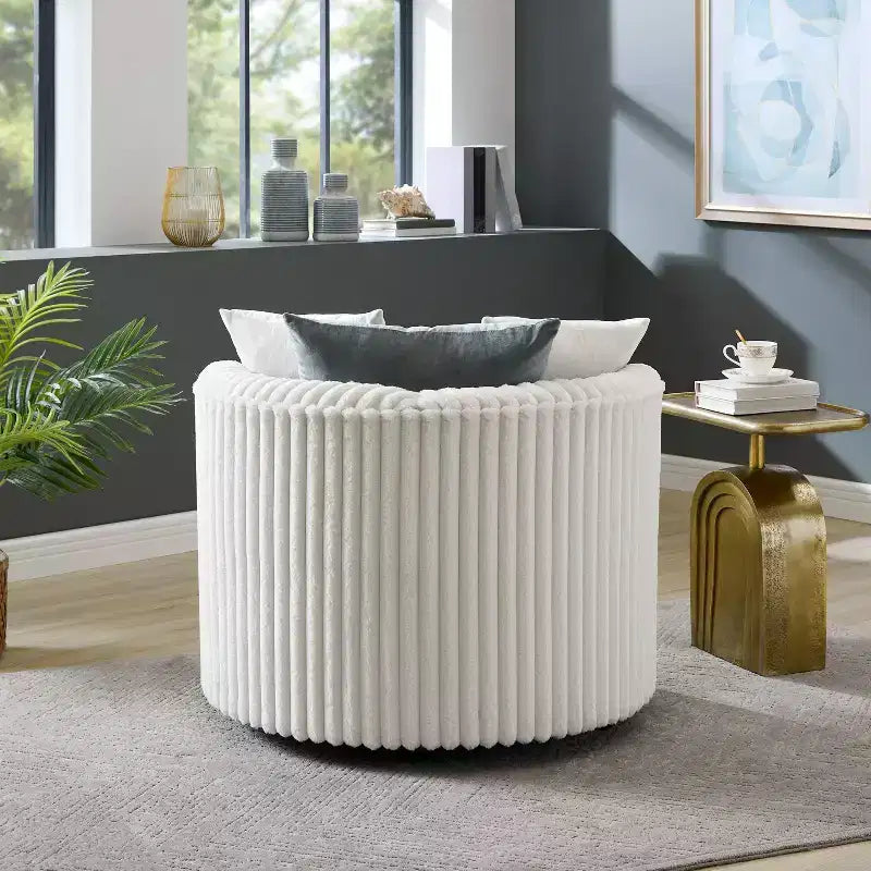 Fauteuil d'appoint rembourré Roundhill Furniture Malna en velours côtelé large avec roulettes, blanc cassé
