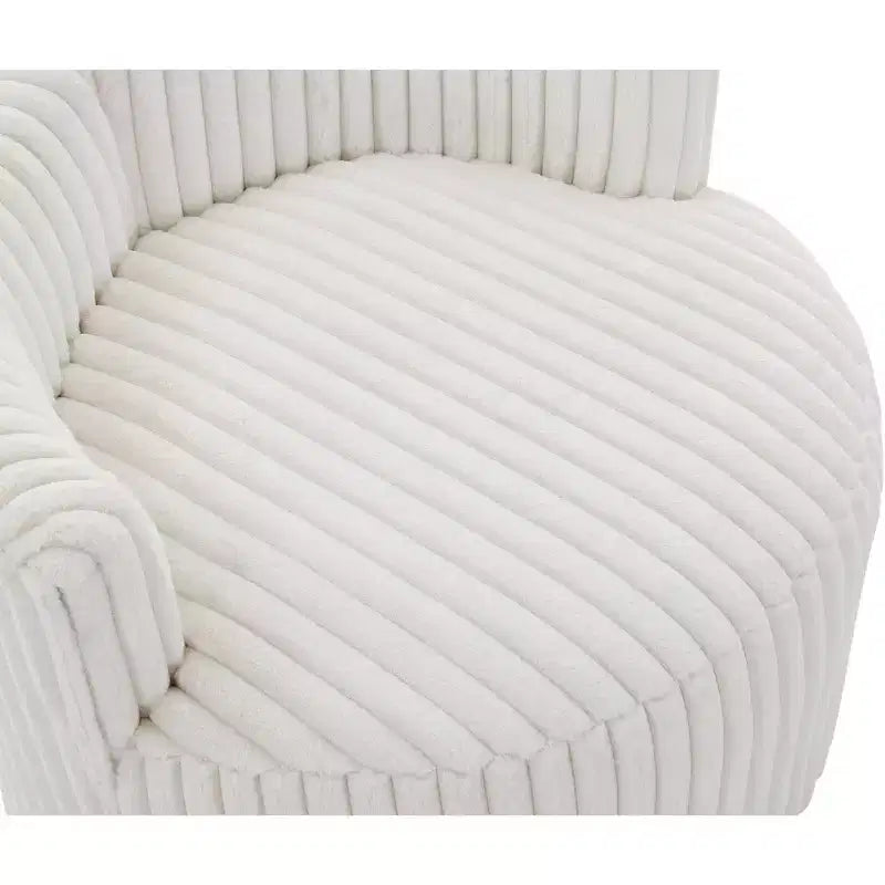 Fauteuil d'appoint rembourré Roundhill Furniture Malna en velours côtelé large avec roulettes, blanc cassé