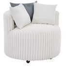 Fauteuil d'appoint rembourré Roundhill Furniture Malna en velours côtelé large avec roulettes, blanc cassé