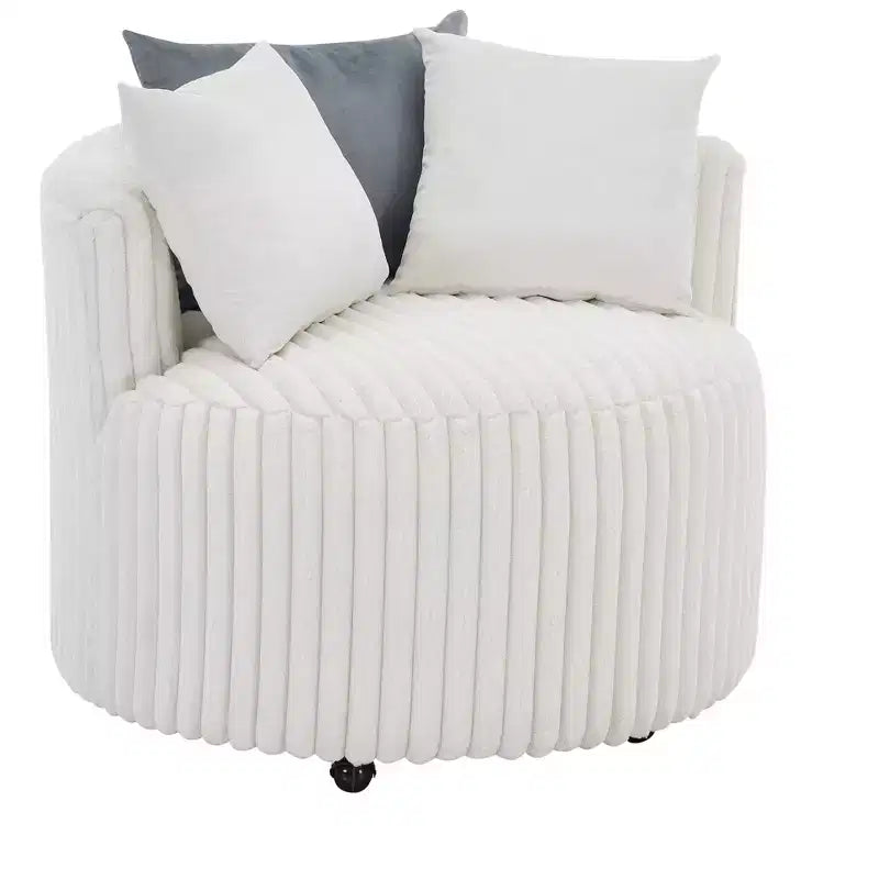Fauteuil d'appoint rembourré Roundhill Furniture Malna en velours côtelé large avec roulettes, blanc cassé