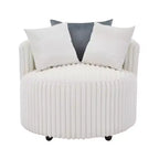 Fauteuil d'appoint rembourré Roundhill Furniture Malna en velours côtelé large avec roulettes, blanc cassé