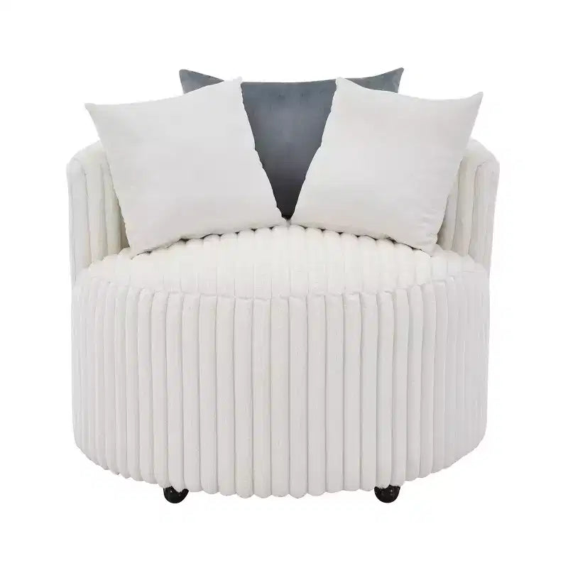 Fauteuil d'appoint rembourré Roundhill Furniture Malna en velours côtelé large avec roulettes, blanc cassé