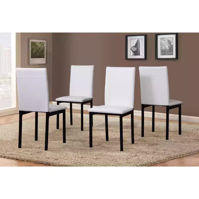 Roundhill Furniture Noyes Faux Leather Seat Metal Frame Dining Chairs , White, Set of 4