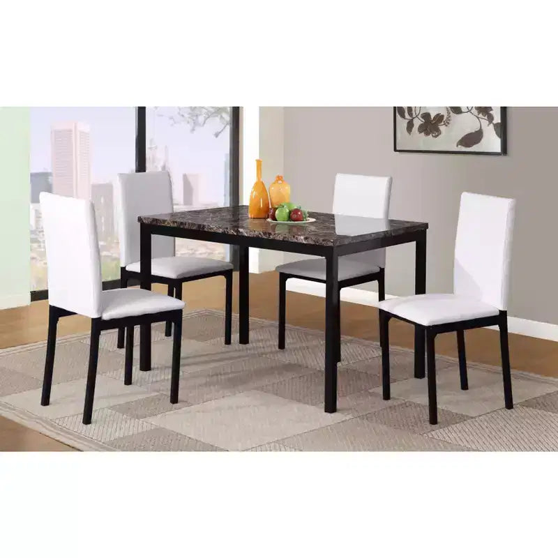 Chaises de salle à manger Roundhill Furniture Noyes à assise en similicuir et piètement en métal, blanc, lot de 4