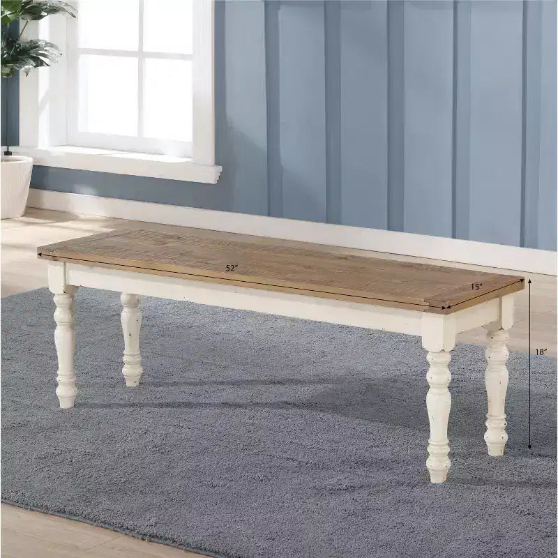Banc de salle à manger bicolore en bois Prato de Roundhill Furniture, blanc antique et chêne vieilli