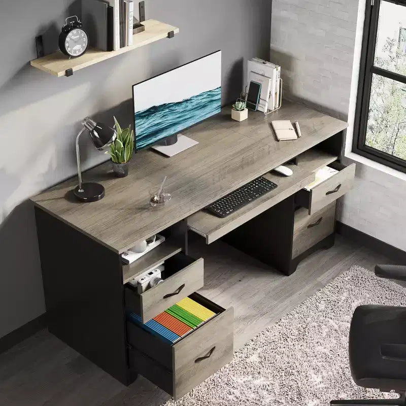 Bestier 59 Bureau d'ordinateur avec 4 tiroirs, Bureau de direction avec tiroir de classement, Tablette coulissante pour clavier pour bureau à domicile