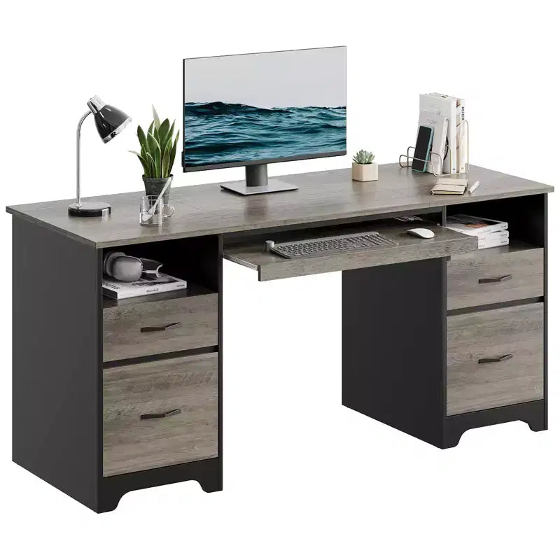 Bestier 59 Bureau d'ordinateur avec 4 tiroirs, Bureau de direction avec tiroir de classement, Tablette coulissante pour clavier pour bureau à domicile