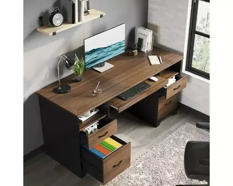 Bestier 59 Bureau d'ordinateur avec 4 tiroirs, Bureau de direction avec tiroir de classement, Tablette coulissante pour clavier pour bureau à domicile
