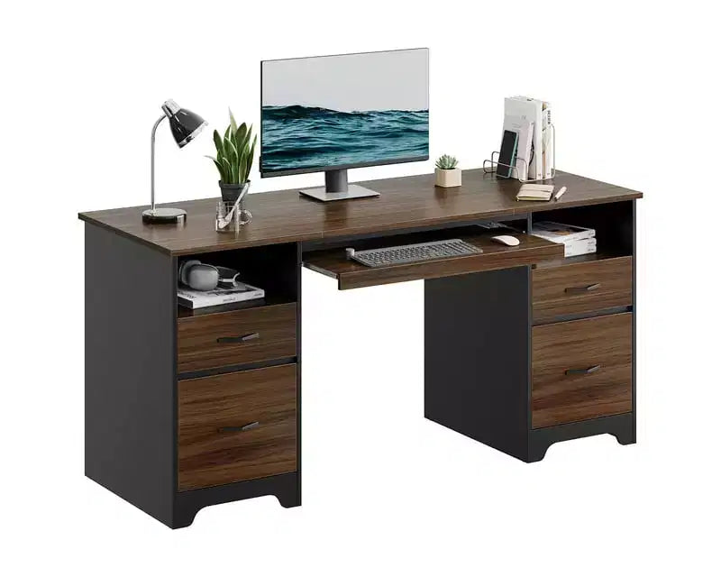 Bestier 59 Bureau d'ordinateur avec 4 tiroirs, Bureau de direction avec tiroir de classement, Tablette coulissante pour clavier pour bureau à domicile