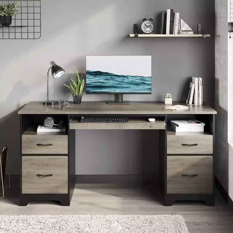 Bestier 59 Bureau d'ordinateur avec 4 tiroirs, Bureau de direction avec tiroir de classement, Tablette coulissante pour clavier pour bureau à domicile