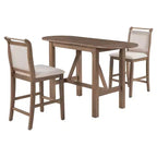 Ensemble de salle à manger 3 pièces Whisen en bois avec table à hauteur de comptoir à rallonges et 2 chaises de salle à manger rembourrées