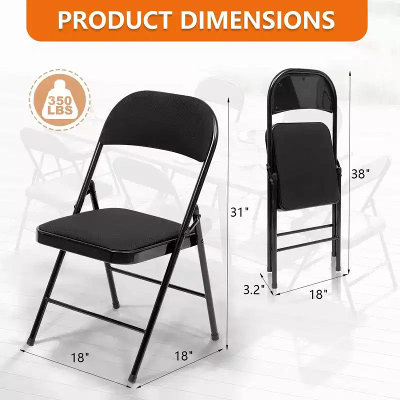 SUGIFT Lot de 4 chaises pliantes rembourrées en tissu noir
