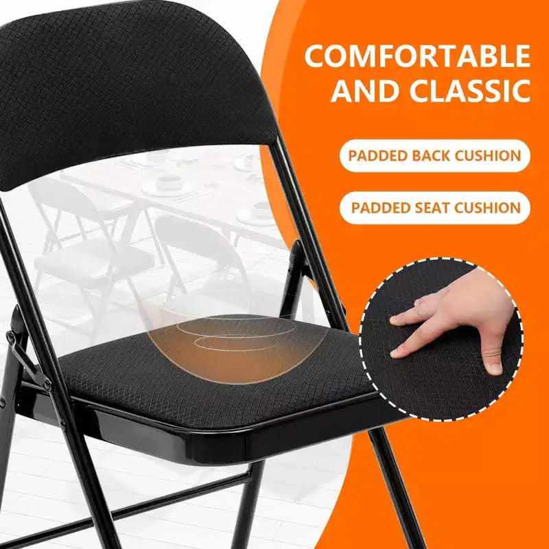SUGIFT Lot de 4 chaises pliantes rembourrées en tissu noir