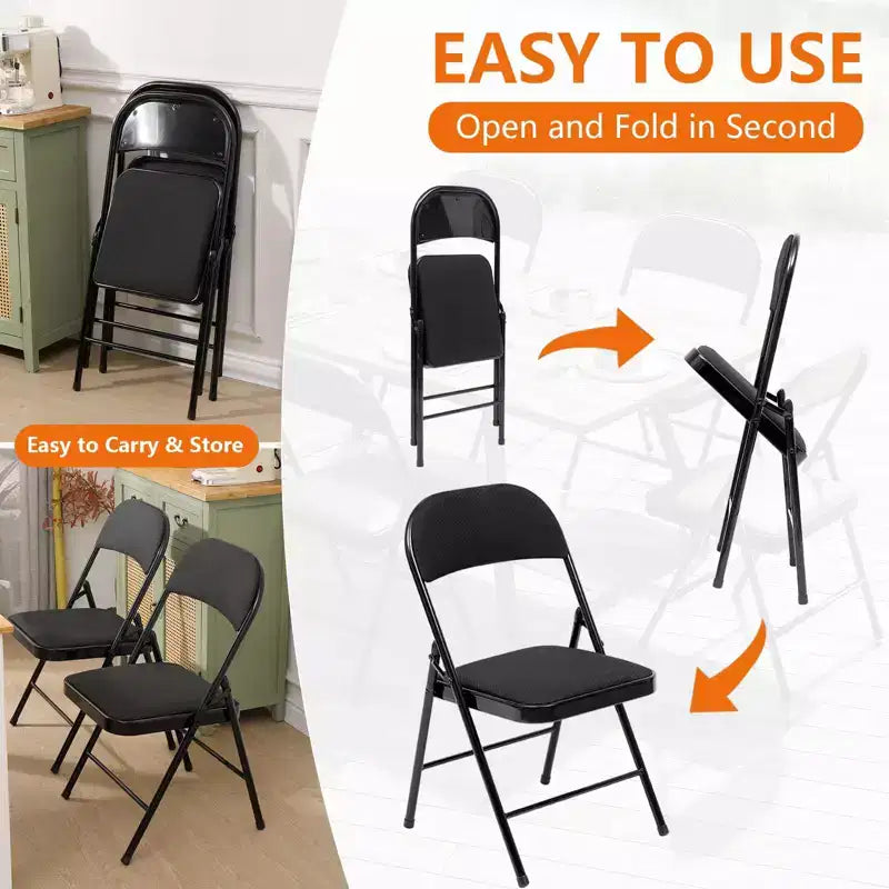 SUGIFT Lot de 4 chaises pliantes rembourrées en tissu noir