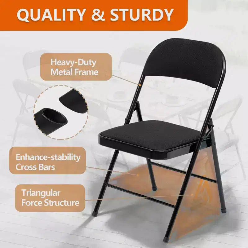 SUGIFT Lot de 4 chaises pliantes rembourrées en tissu noir