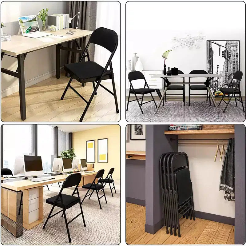 SUGIFT Lot de 4 chaises pliantes rembourrées en tissu noir