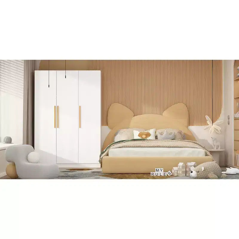 Famapy Armoire 3 Portes Organiseur Vêtements Poignée Bois Armoire