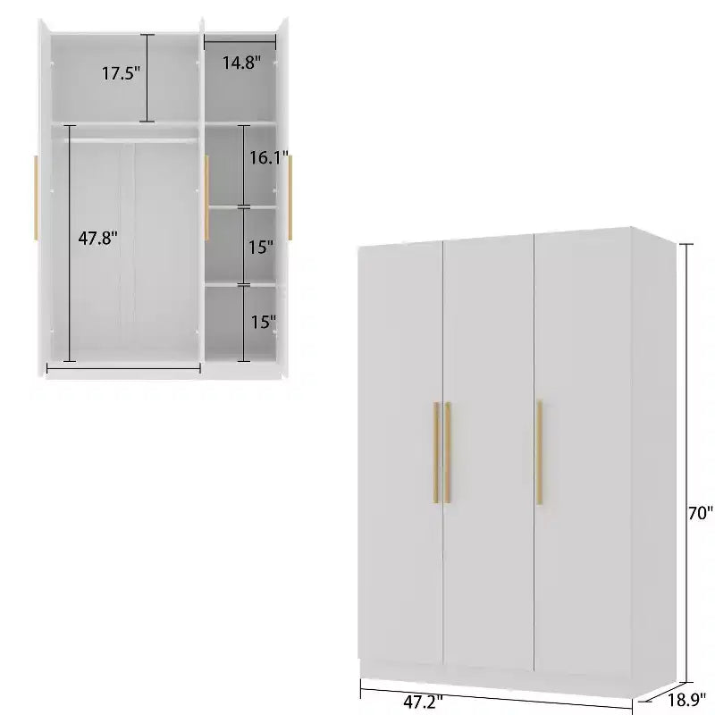 Famapy Armoire 3 Portes Organiseur Vêtements Poignée Bois Armoire