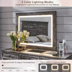 69 coiffeuses avec plateau en verre et miroir LED, table de maquillage style ferme avec 9 tiroirs, coiffeuse rustique pour chambre à coucher