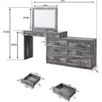 69 coiffeuses avec plateau en verre et miroir LED, table de maquillage style ferme avec 9 tiroirs, coiffeuse rustique pour chambre à coucher