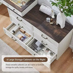 69 coiffeuses avec plateau en verre et miroir LED, table de maquillage style ferme avec 9 tiroirs, coiffeuse rustique pour chambre à coucher