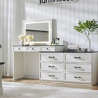 69 coiffeuses avec plateau en verre et miroir LED, table de maquillage style ferme avec 9 tiroirs, coiffeuse rustique pour chambre à coucher