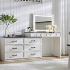 69 coiffeuses avec plateau en verre et miroir LED, table de maquillage style ferme avec 9 tiroirs, coiffeuse rustique pour chambre à coucher