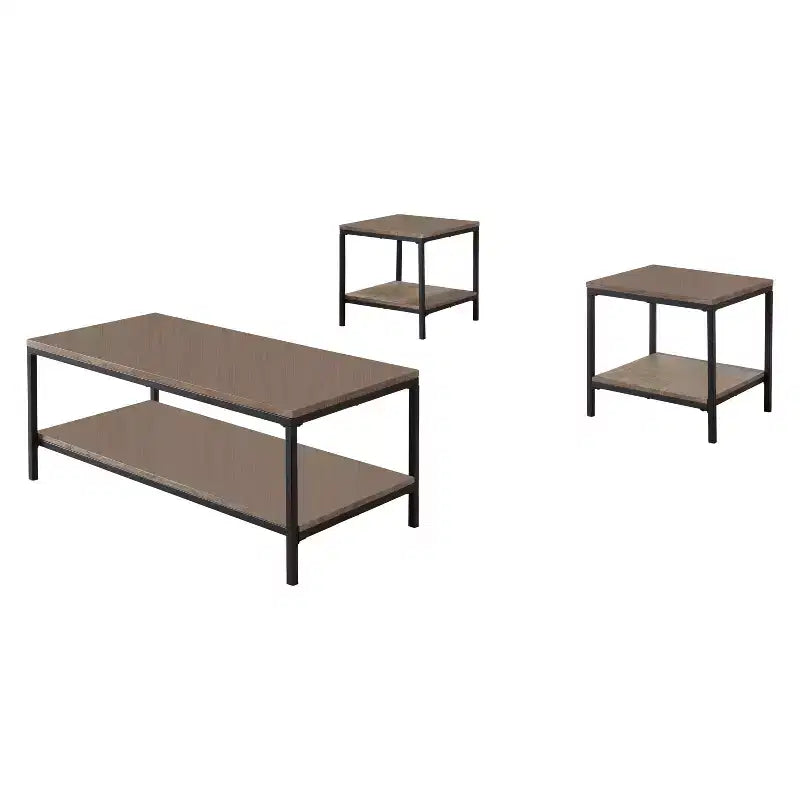 Kings Brand Furniture Helder - Ensemble de 3 tables d'appoint avec finition bois gris/structure en métal noir, table basse et 2 tables d'appoint