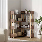 4 Tier Wooden Open Bookcase, 30.7 to 55.1 Wide Expandable Bookshelf, Freestanding Display Shelf, Utility Organizer Shelves for Living Room Office