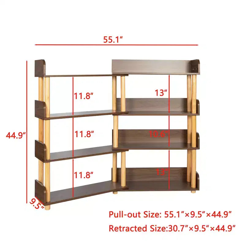 Bibliothèque ouverte en bois à 4 niveaux, étagère extensible de 78 à 140 cm de large, étagère de présentation autoportante, étagères de rangement utilitaires pour salon et bureau