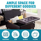Home Imports Emporium Ottoman coffre relevable capitonné en similicuir, grand carré, table basse de rangement, repose-pieds et organisateur de jouets