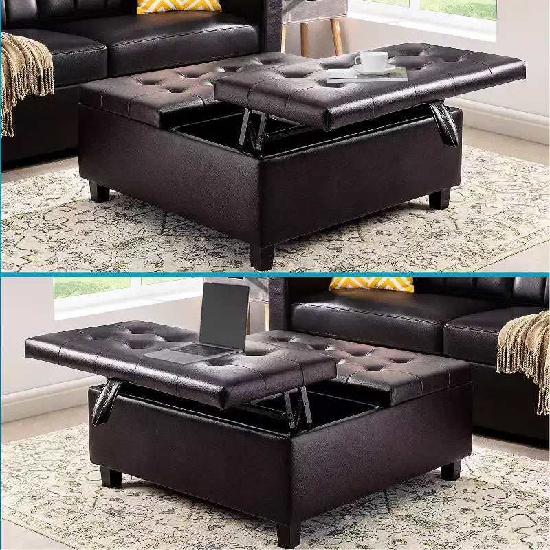 Home Imports Emporium Ottoman coffre relevable capitonné en similicuir, grand carré, table basse de rangement, repose-pieds et organisateur de jouets