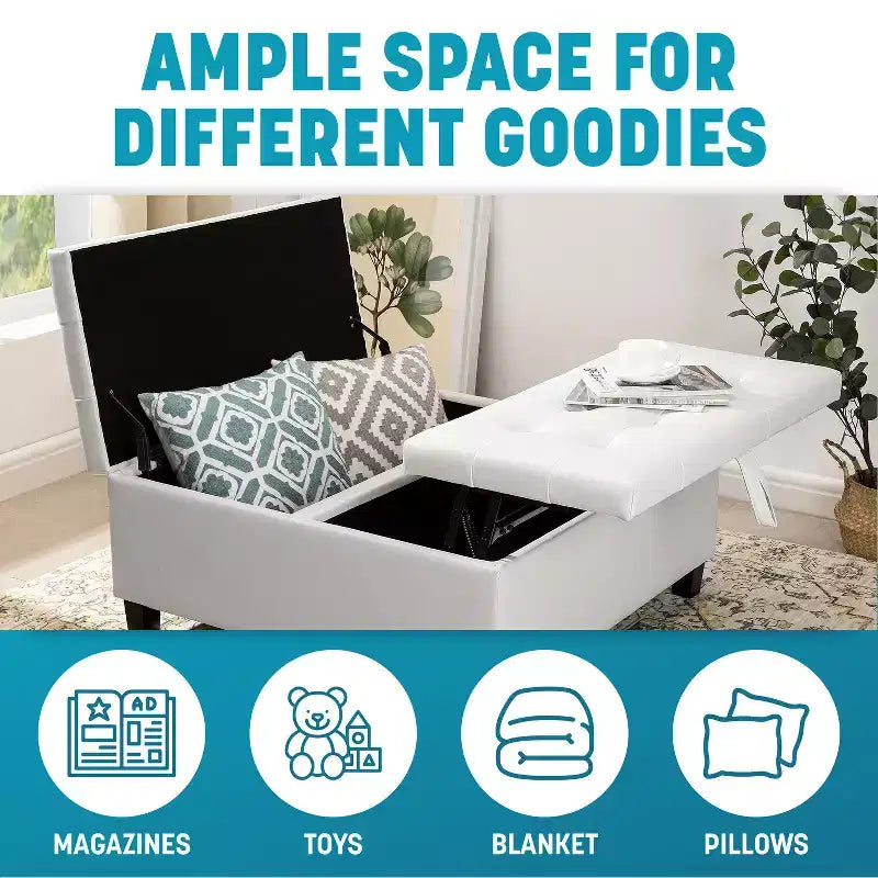 Home Imports Emporium Ottoman coffre relevable capitonné en similicuir, grand carré, table basse de rangement, repose-pieds et organisateur de jouets