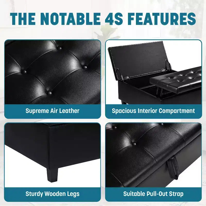 Home Imports Emporium Ottoman coffre relevable capitonné en similicuir, grand carré, table basse de rangement, repose-pieds et organisateur de jouets