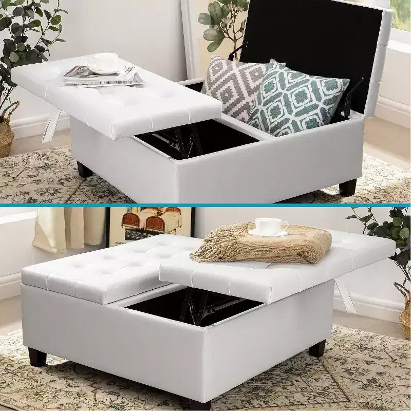 Home Imports Emporium Ottoman coffre relevable capitonné en similicuir, grand carré, table basse de rangement, repose-pieds et organisateur de jouets