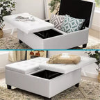 Home Imports Emporium Ottoman coffre relevable capitonné en similicuir, grand carré, table basse de rangement, repose-pieds et organisateur de jouets