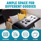 Home Imports Emporium Ottoman coffre relevable capitonné en similicuir, grand carré, table basse de rangement, repose-pieds et organisateur de jouets